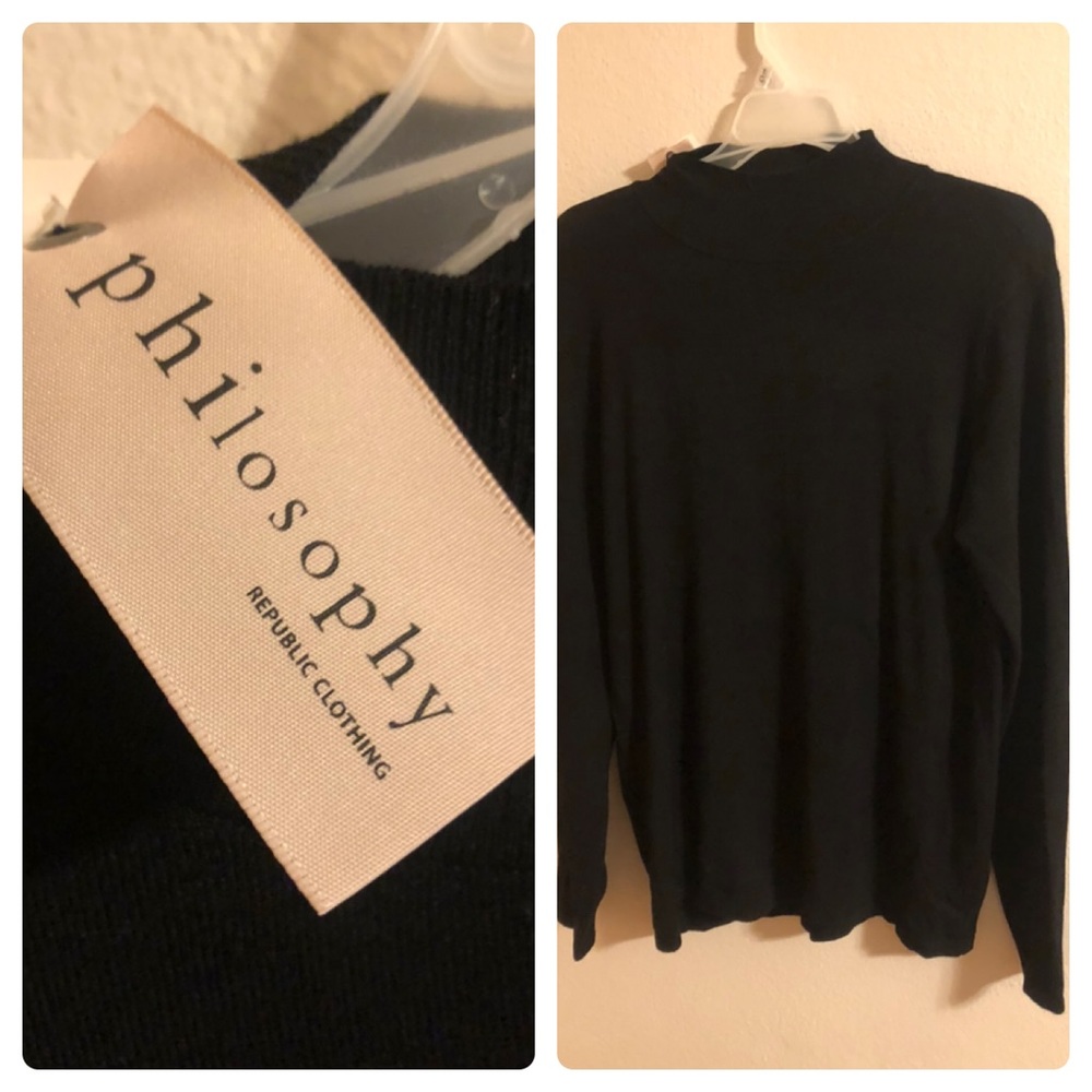 Philosophy Soft Black Mock Neck Sweater, Large